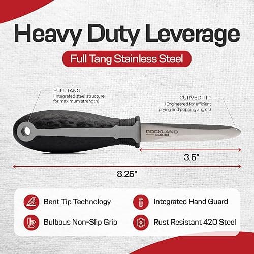 Rockland Guard Professional Oyster Shucking Kit - 3.5” Heavy Duty Stainless Steel Oyster Shucking Knife and Level 5 Cut Resistant Gloves, Clam Opener Shucker and Seafood Tool Gift Set, Medium thumbnail 3