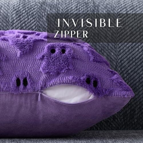 DFXSZ Halloween Pillow Covers 18x18 inch 2Pcs Purple Halloween Decor | Halloween Decorations Set of 2 Throw Pillow Cases Plush Faux Fur Wool Cushion for Chair Sofa Bedroom Living Room Home Decor thumbnail 2