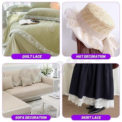 Swpeet 5 Yard by 3.15" Wide White Lace Fabric Stretch Elastic, Trim Lace Ribbon, Elastic Sewing Trim Ribbon for Garment, Headbands, Wedding Bouquet Making DIY Crafts thumbnail 7
