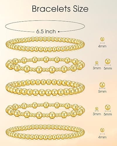 Howoo 18K Gold Plated Bracelets for Women Beaded Bracelets Stack Stretch Bead Ball Jewelry for Women Trendy thumbnail 6
