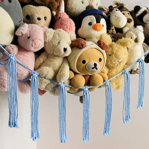mirolam Stuffed Animal Storage Hammock Net - Toy Hammock Net for Stuffed Animals Corner - Hanging Stuff Animal Organizer Holder Large Size Baby Nursery Room Decor-Blue thumbnail 3