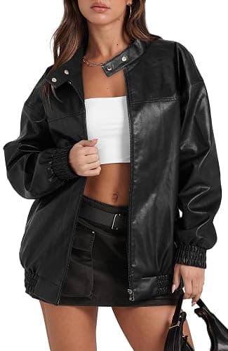 Sampeel Leather Jacket Women Faux Oversized Motorcycle Bomber Coats 2025 Fall Fashion Outfits Winter Clothes - Image 1