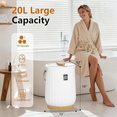 Large Towel Warmer Bucket for Bathroom, 20L Luxury Towel Warmers for SPA, Hot Towel Heater, Great Gift Idea, 1 Min Fast Heating, Safety Lock Design, Fits Two 40"x70" Towels, Bathrobes, Blankets thumbnail 2