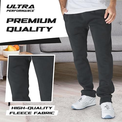 Ultra Performance 3 Pack Mens Fleece Wide Leg Sweatpants with Pockets, Open Bottom Workout Sweatpants for Men thumbnail 3