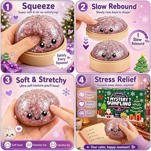 Dumpling Squishies Advent Calendar,24PCS Squishies Mystery Countdown Dumpling Advent Calendar,Mystery Countdown Calendar for Stress Relief ,Sensory Fidget Toy for Adult,Anxiety Relief Hand Relax Gift thumbnail 3