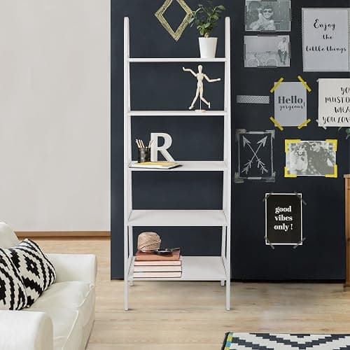 Casual Home 100% Solid Wood 5-Shelf Ladder Bookcase, 24.75"W x 16"D x 72"H, White, 5-Tier Freestanding Ladder Shelf thumbnail 6