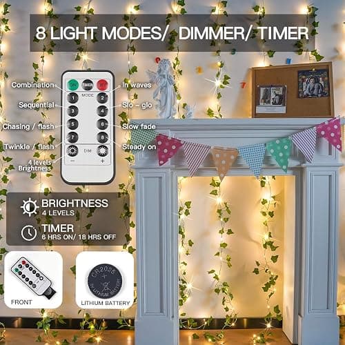 suddus Vines with Light for Bedroom, 200 LED Fairy Lights with Vines, Ivy Curtain Lights for Dorm, Wedding, Party, Wall, Indoor, Outdoor Decor, 6.5ft x 6.5ft thumbnail 4