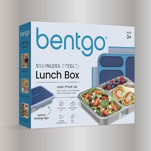 Bentgo Stainless Steel Lunch Box - Leak-Proof, 3 Compartments, 4.3-Cup Capacity, Ideal for Kids 3+, Teens & Adults, Durable, Reusable (Navy) thumbnail 8