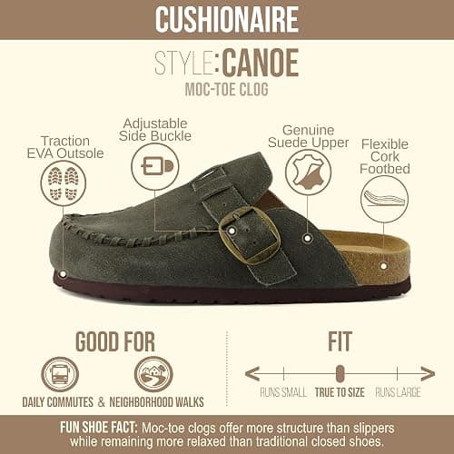 CUSHIONAIRE Canoe Genuine Suede Clogs for Women Footwear with Moc Toe Design – Casual Slip On Womens Shoes thumbnail 4