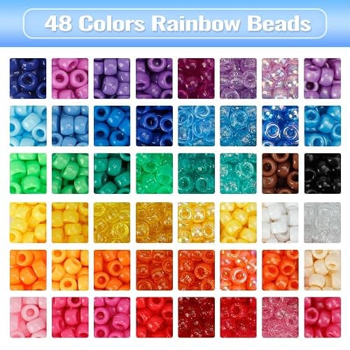 Quefe 3960pcs Pony Beads for Friendship Bracelet Making Kit 48 Colors Kandi Beads Set, 2400pcs Plastic Rainbow Bulk and 1560pcs Letter Beads with 20 Meter Elastic Threads for Craft Jewelry Necklace thumbnail 4