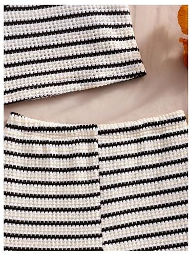 SHENHE Girl's 2 Piece Summer Outfits Striped Knit Halter Top and Shorts Teens Vacation Set thumbnail 5