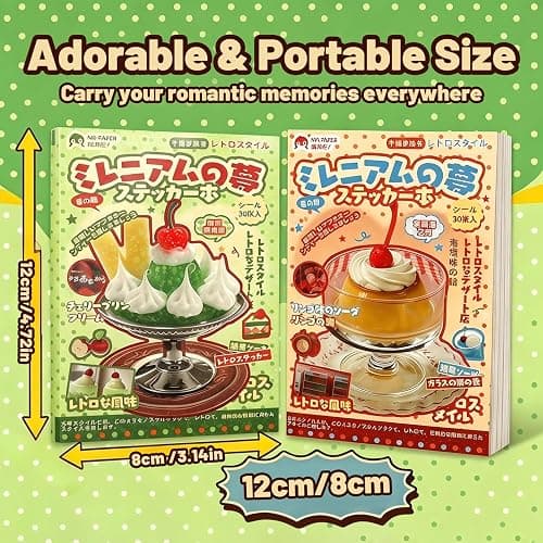 Tmtains 60 Sheets Japanese Sticker Book for Scrapbook Junk Journal Heisei Retro Manga & Ice Cream Style Korean Stickers for Journaling Aesthetic Cute Sticker Book for Adults DIY Crafts (Yellow&Green) thumbnail 2