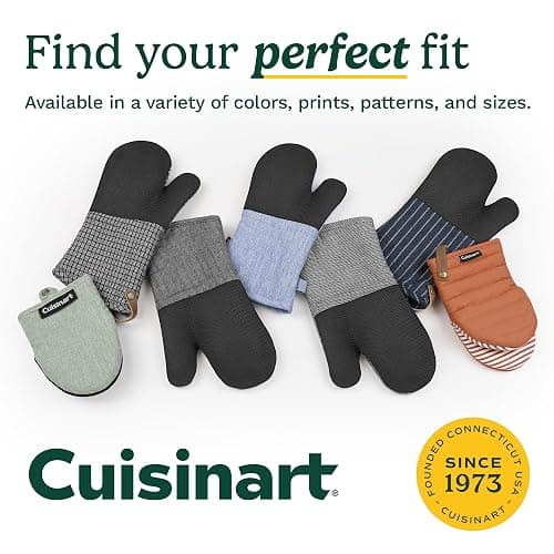 Cuisinart Heritage Mini Oven Mitts – 5.5” x 7” Heat-Resistant Kitchen Mitts for Oven with Non-Slip Neoprene Palm, Cotton Filling, and Faux Leather Loop – Durable Oven Mitt Set for Cooking & Baking thumbnail 7