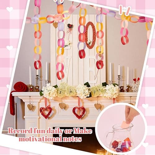 Lincia 600 Sheet Paper Chain Garland Strips 1x8 Inch with Double Sided Tape, DIY Construction Paper Chains for Birthday Wedding Holiday Party Decorations, Crafts Supplies (Valentine) thumbnail 6