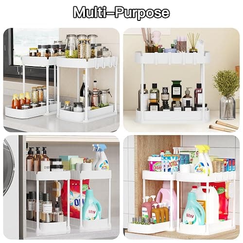 Ukeetap 2 Pack Multi-Purpose Pull-Out Storage Organizers, Under Sink & Cabinet Storage, 12.8 Inch, White thumbnail 6