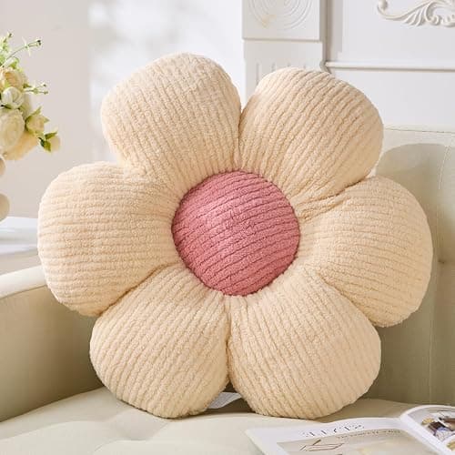 Vdoioe Flower Pillow, Cute Daisy Pillow Ivory Floor Throw Pillow Cushion Seating 15.75" Floor Home Decorative Pillows - Image 1