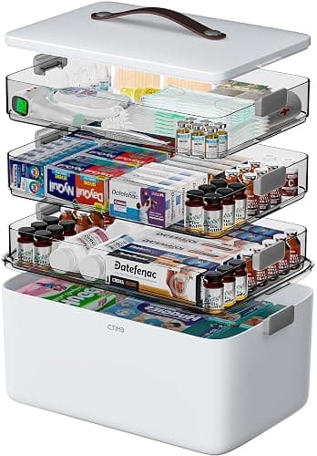 CTIME 4-Tier Medicine Organizer - Portable Medicine Cabinet with Handle | Multipurpose Medical Box, Pill Organizer, Empty First Aid Kit for Home Organization Must - Image 1