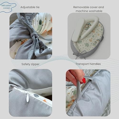 SkyLes Baby Nest Pod for Newborn 0–12 Months – Baby Lounger with Memory Foam Mattress (60×25cm), Removable Washable Cover, Soft and Breathable Fabric. thumbnail 5