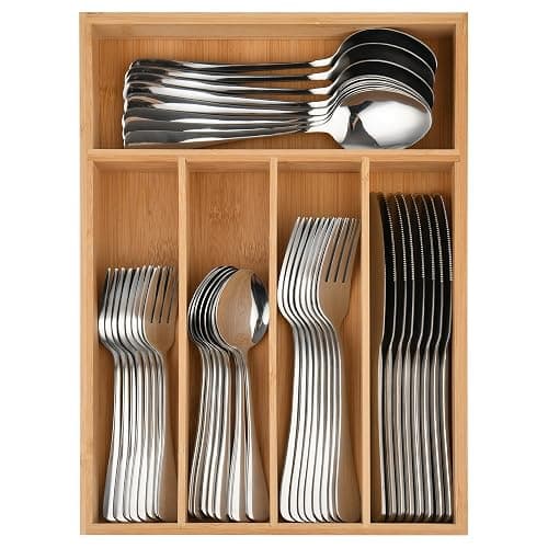 40 Piece Silverware Set with Drawer Organizer for 8, Heavy Duty Stainless Steel Flatware Cutlery Set, Fork Spoon Knife Set with Kitchen Essentials Organizer, Rust-proof, Dishwasher Safe - Image 1
