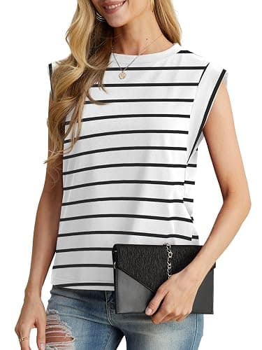 GRECERELLE Womens Cotton T Shirts Cap Sleeves Loose Fit Basic Ladies Tops for Casual Comfort Soft Crew Neck Summer Tees thumbnail 6