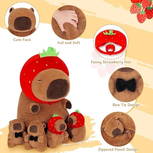 Achwishap 5pcs Capybara Plush, 18” Capybara Stuffed Animal Mommy & 4 Babies | Cute Capybara Plushies Family Set, Kawaii Capybara Plush Toys, Soft Hugging Pillow Birthday Gifts for Kids Girls Boys Adults thumbnail 9