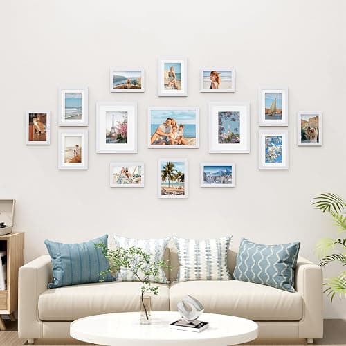 Vittanly 15 Pack Picture Frames Collage Wall Decor for Mounting or Tabletop Display, Gallery Frame Set for Family, Multi Sizes Including 3pcs 8x10, 6pcs 5x7, 6pcs 4x6, White thumbnail 2