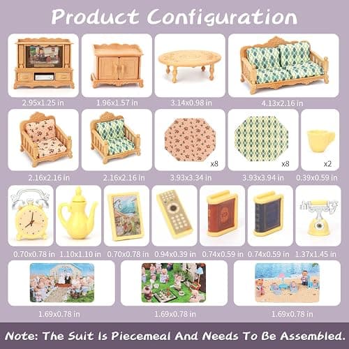 Dollhouse Furniture Set for Kids Toys Miniature Doll House Accessories Pretend Play Toys for Boys Girls & Toddlers Age 3+ with Living Room, Sofa, TV... thumbnail 2