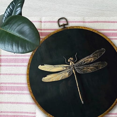 Mcehtle Moody Dragonfly Wall Art Decor, Vintage Dark Academia Insect Framed Canvas Prints 10x10, Cottagecore Minimalist Round Wall Hanging Artwork Decorations for Gallery Bedroom Living Room thumbnail 6