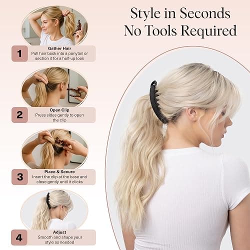 Kitsch Banana Clip – Retro 80’s Style Hair Clips for Women, Secure & Durable No Crease Banana Clips for Styling, Ponytails & Updos | Ideal Gifts for Women – Black & Tort, 2pc Set thumbnail 7