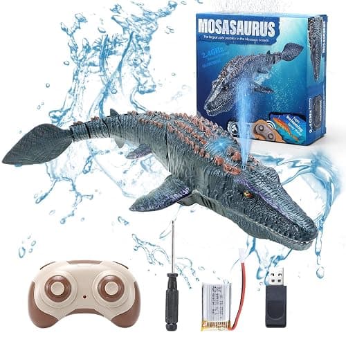 fromeasy Remote Control Dinosaur Toys for Kids 3 4 5 6 7, Mosasaurus Diving Toys RC Boat with Light and Spray Water for Swimming Pool Lake Bathroom Ocean Protector Bath Toys - Image 1