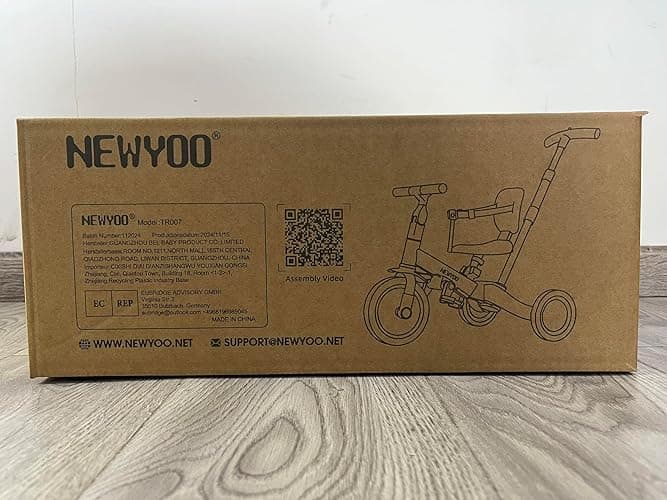 newyoo Toddler Tricycle with Push Handle for 1-3 Year Old, Toddler Bike, Birthday Gift and Toy for Boys and Girls, 5 in 1 Kids Trike, Balance Bike with Backrest and Safety Belt, Khaki, TR007 - Khaki thumbnail 7