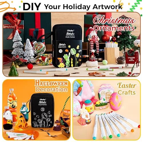 Ohuhu Acrylic Paint Markers Brush Tip 72 Colors Opaque Paint Pens-Nahuku | High Opacity Acrylic Markers No Bleed Direct-Ink Acrylic Paint Pens for Rock Painting 3D Prints Egg Wood Glass DIY Craft thumbnail 8