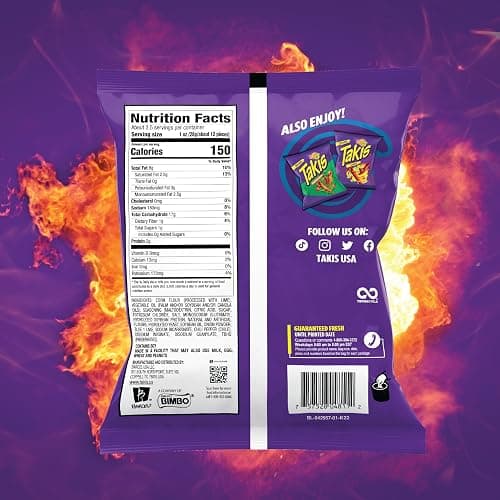 Takis Blue Heat 6 pc / 3.25 oz Snack Size Case, Hot Chili Pepper Flavored Extreme Spicy Rolled Tortilla Chips thumbnail 2