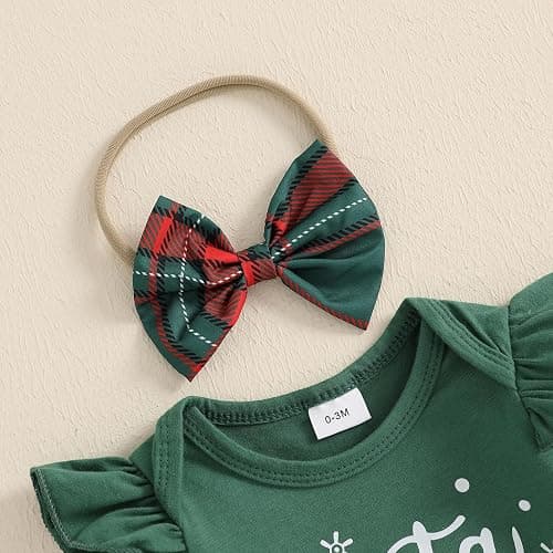 FYBITBO Newborn Baby Girl Christmas Outfits Cute Letter Romper Ruffle Plaid Skirt Dress Infant Christmas Outfit Clothes Set thumbnail 6