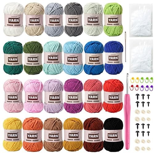 24 Pack Chenille Velvet Yarn - Baby Yarn for Crocheting Soft - Amigurumi Yarns Set with 1200g(1574yd) Crochet Yarns Crochet Hook、Stitch Markers、Fluffy Stuffing、Accessories - Image 1