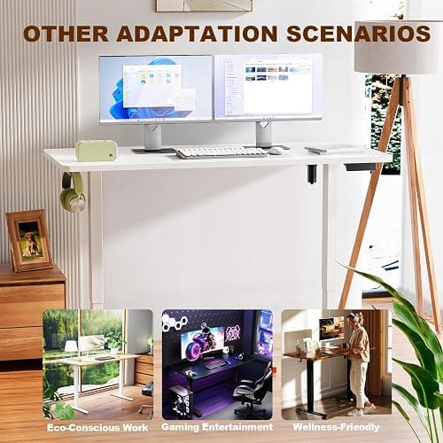 Veken 55 Inch Large Electric Standing Desk, Gaming Table, White | Height Adjustable Sit Stand Up Computer Tables for Home Office, Study , Writing, Suit students, employees and group work thumbnail 6