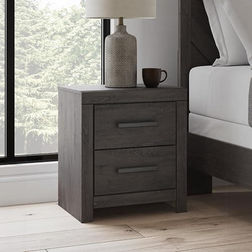 Signature Design by Ashley Prendonea Casual 2-Drawer Nightstand for Bedroom, Wood, Large Handles with Dark Finish, Framed Drawer Fronts, Smooth-Gliding Drawers, 24.41" High, Gray thumbnail 2