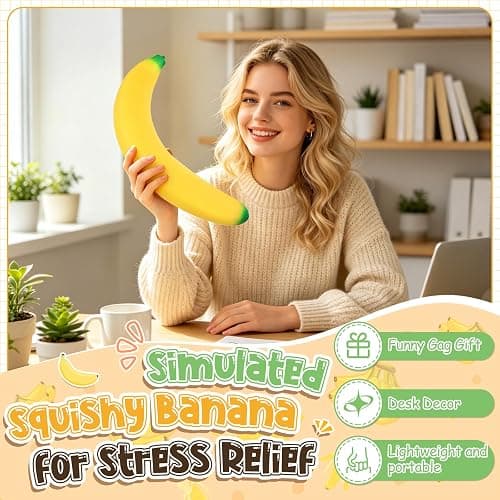 18In Giant Banana Squishy, Jumbo Squishy Banana Big Realistic Banana Moldable Soft Squeeze Large Slow Rising Stress Ball for Anxiety Stress Party Favor for Adults, Office Desk & Home thumbnail 6