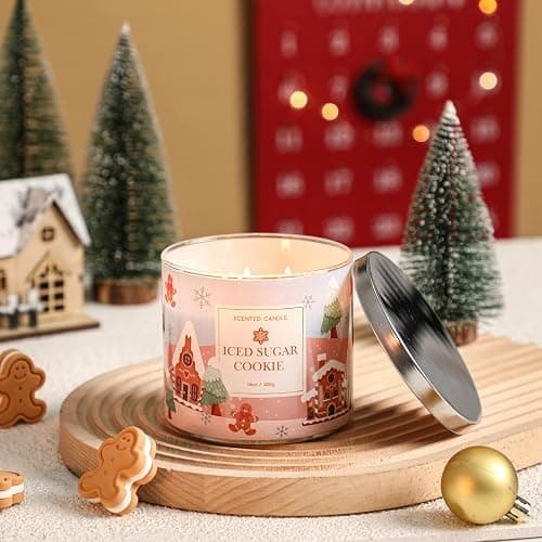 Gingerbread Christmas Scented Candle - Large 3 Wicks,Christmas Balsam Candles, 14oz, 60Hour Burn Time, Ideal Soy Candle Gift for Women, Friends, and Loved thumbnail 5