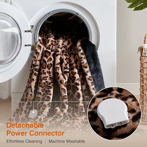 Beautyrest Long Brushed Faux Fur Ogee Textured Design Electric Blanket, Auto Shut Off, Virtually Zero EMF, Multi Heat Setting, UL Certified, Machine Washable, Leopard Throw 50x60 thumbnail 4