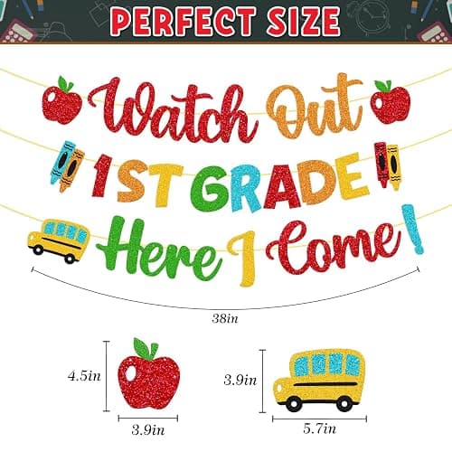Welcome to 1st Grade Decoration Watch Out 1st Grade Here I Come Banner | Hello First Grade Decor the First Day of School Bulletin Board Backdrop for Students Teachers thumbnail 3