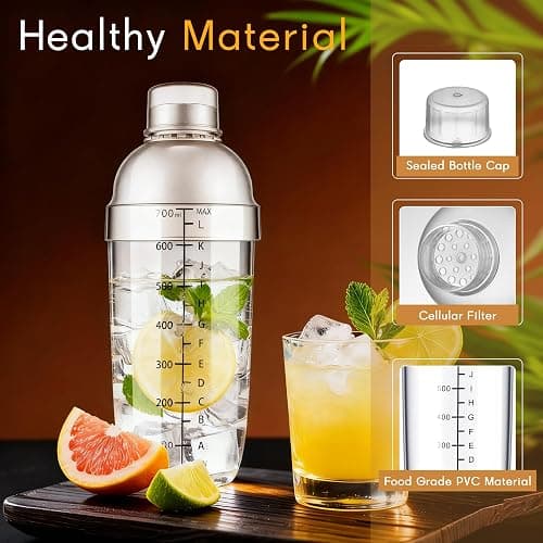BETTFOR Plastic Cocktail Shaker with Measuring Scale 24oz (700ml), Leak-Proof & Shatter-Resistant Drink Mixer for Bartending, Protein Shakes, Iced Coffee & Milk Tea thumbnail 2