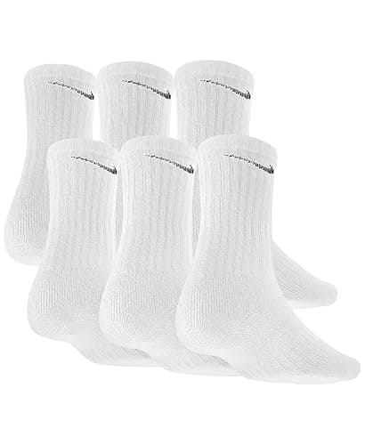 NIKE Dri-Fit Classic Cushioned Crew Socks 6 PAIR White with Black Swoosh Logo) LARGE 8-12 thumbnail 4