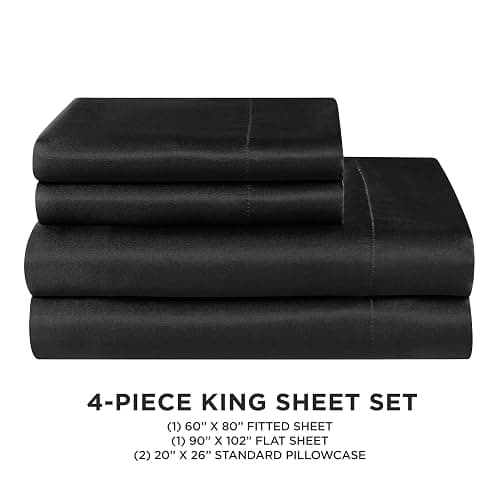 Juicy Couture Queen Size Satin Bed Sheet Set, Deep Pocket Silky Queen Sheet Set with 1 Fitted Sheet, 1 Flat Sheet and 2 Pillow Case, Wrinkle Resistant and Anti Pilling Bed Sheets - Black thumbnail 5