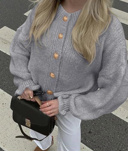 PRETTYGARDEN Womens Cropped Cardigans Trendy 2025 Ruffle Open Front Chunky Knit Sweater Oversized Button Down Fall Clothes thumbnail 3