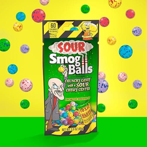TOXIC WASTE - Sour Smog Balls - Crunchy & Chewy Sour Balls - Lime, Cherry, Strawberry, Lemon, Blue Raspberry, & Grape Flavors - 3 oz. Bags - 3-Pack thumbnail 3