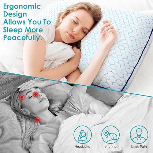CushyOasis Memory Foam Pillows for Side, Back and Stomach Sleepers, Set of 2, Bed Pillow with Washable Cover and Breathable Mesh, Bed Pillow for Sleeping (Blue，Standard Size) thumbnail 6