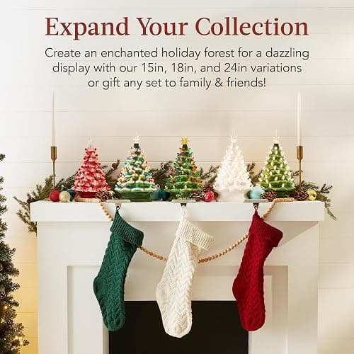 Best Choice Products 15in Ceramic Christmas Tree, Pre-lit Hand-Painted Tabletop Holiday Tree, Star Topper, 64 Lights - Green w/Multicolored Bulbs thumbnail 7