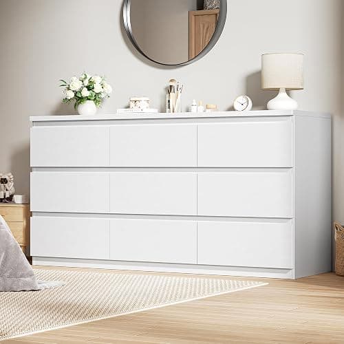 Orgobysol White 9 Drawer Dresser for Bedroom,Modern Wood Dressers & Chest of Drawers with No-Handle Design, Long Dressers for Closet Living Room,Nursery,Hallway (59.06 * 32.28 * 14.57 in) thumbnail 3