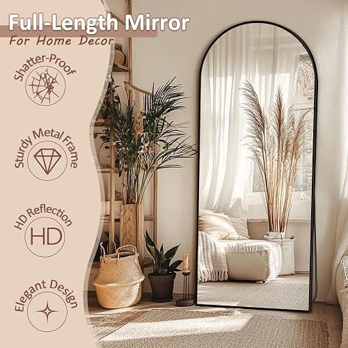 Novlux Full Length Mirror, 58" x 18.5" Arched Full Body Mirror Large Standing Floor Mirrors, Mirrors for Bedroom, Bathroom, Living Room Standing or Wall Leaning, Black thumbnail 3